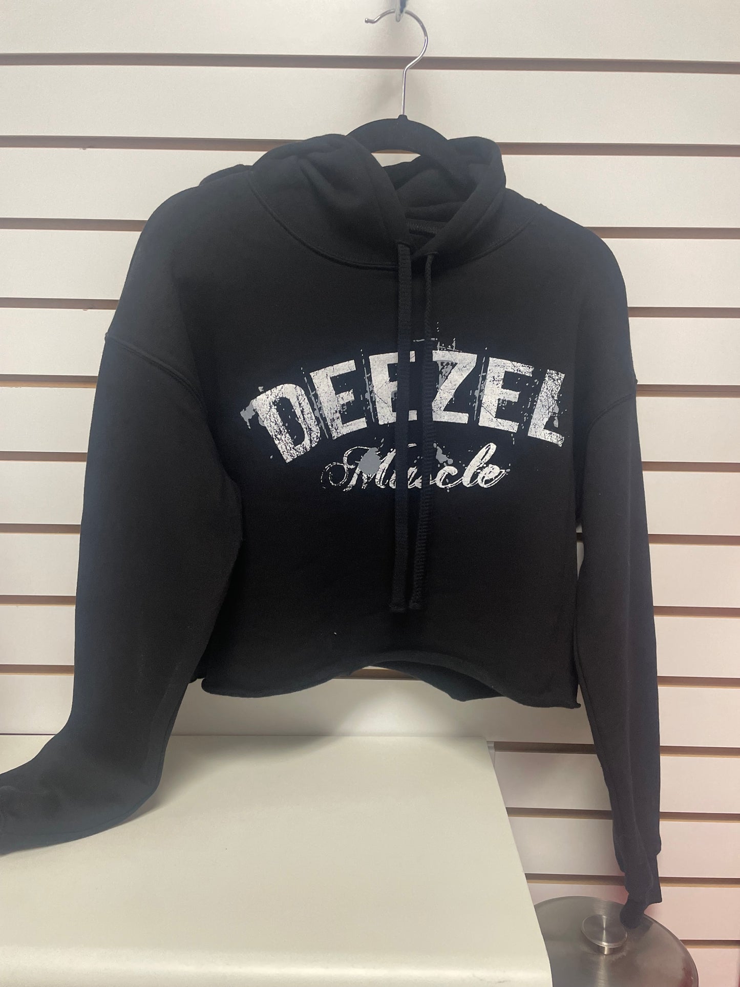 Black with white Deezel Ladies Hoodie croptop